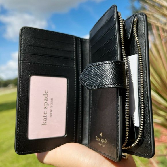 Kate Spade Floral Bifold Wallet Black Multi - Picture 2 of 7